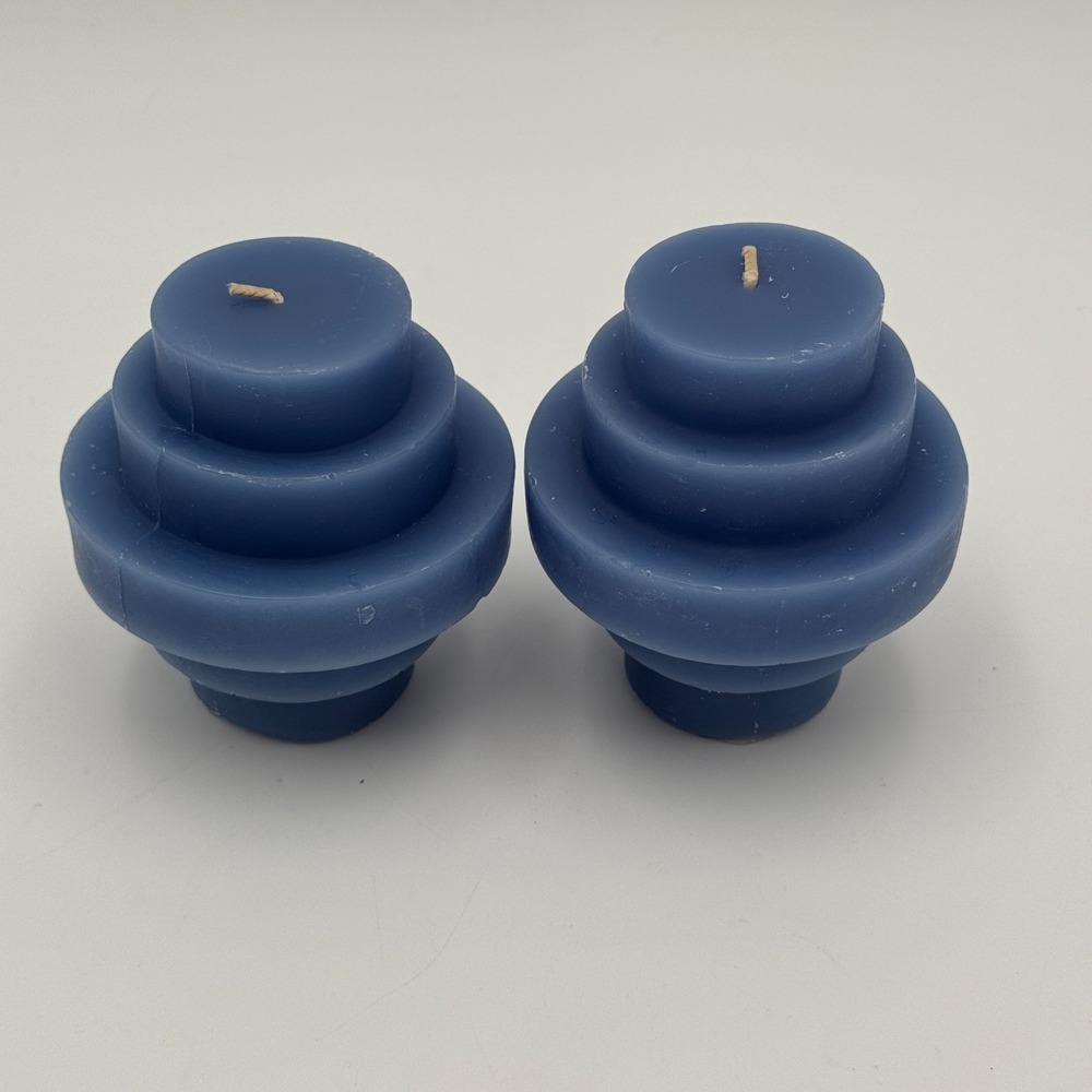 Room Essentials Blue Stacked Disc Candle Set of‎ 2 New